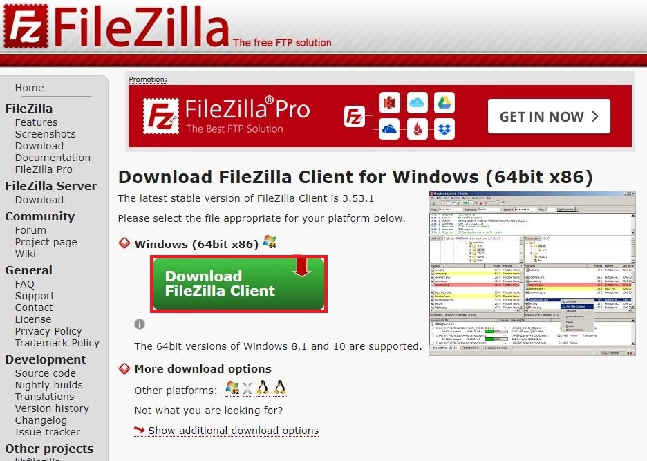 Download FileZilla Client 클릭