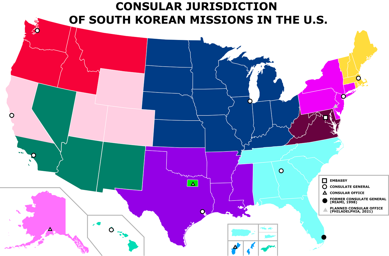미국 내 한국 영사관 관할권 현황