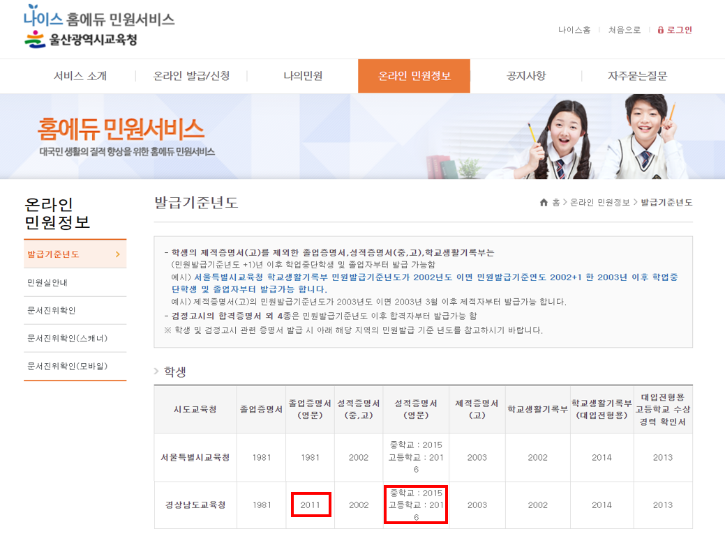홈에듀 온라인 발급기준