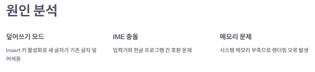 한글 입력 시 글자 삭제 현상의 원인 분석 – 덮어쓰기 모드, IME 충돌, 시스템 메모리 문제 등 주요 원인 정리 이미지