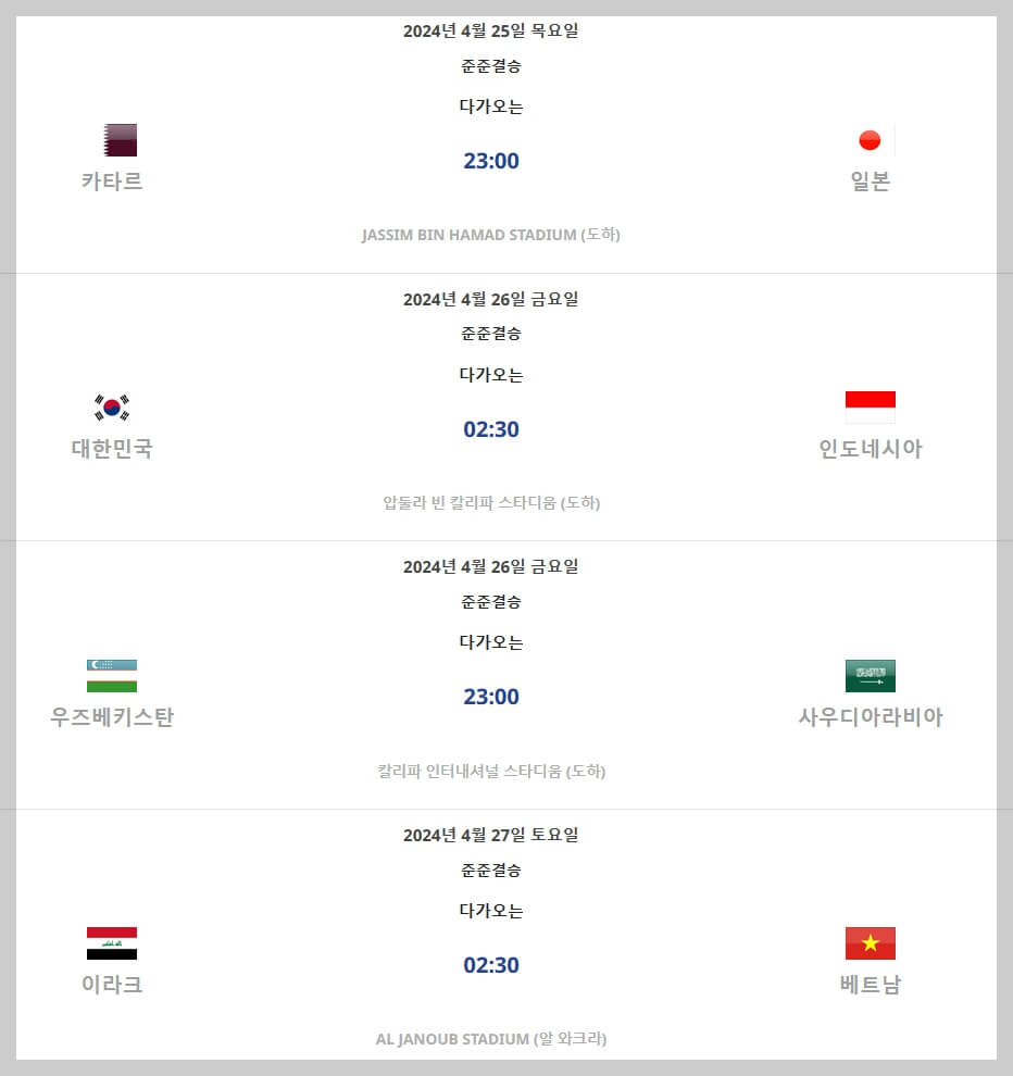 U23 아시안컵 8강 대진표 생중계 일정