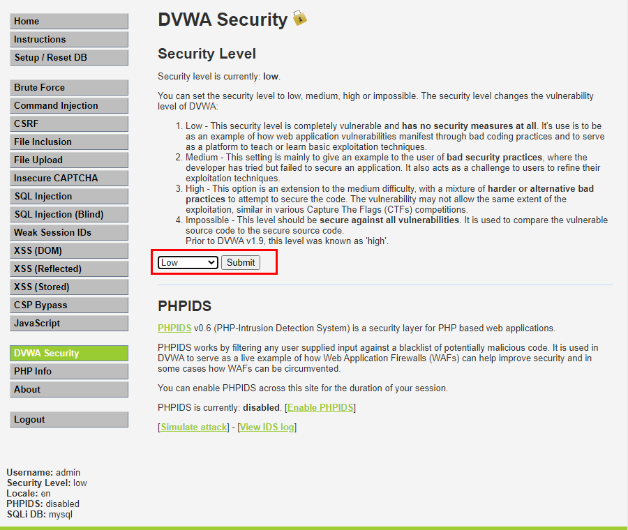  DVWA 브루트포스 Low Level 공격 파이썬 실습