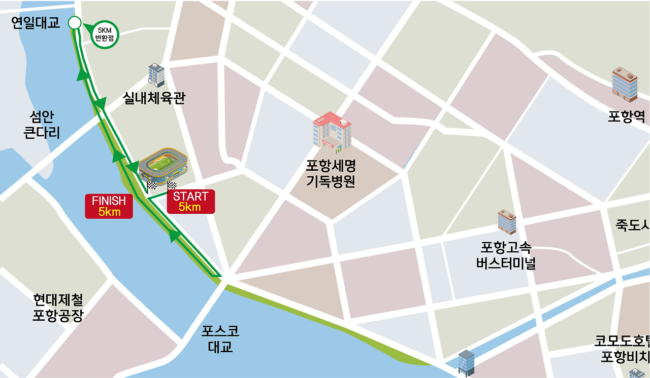 제22회 통일기원 포항 해변 마라톤 5km 코스 지도