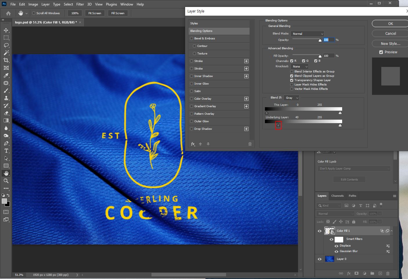 Blending Options의 수치를 변경하는 사진