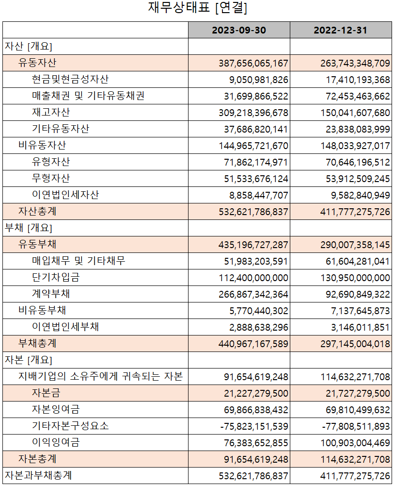 원익피앤이 - 재무상태표