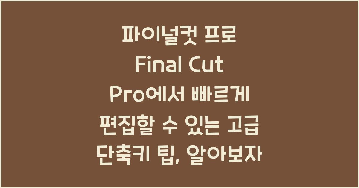 파이널컷 프로 Final Cut Pro에서 빠르게 편집할 수 있는 고급 단축키 팁
