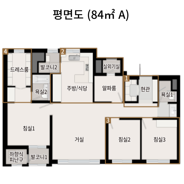 동탄 포레파크 자연앤푸르지오 평면도 84A