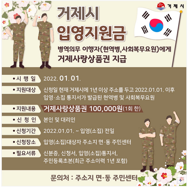 경남 거제시 입영지원금, 입학축하금 지원 안내