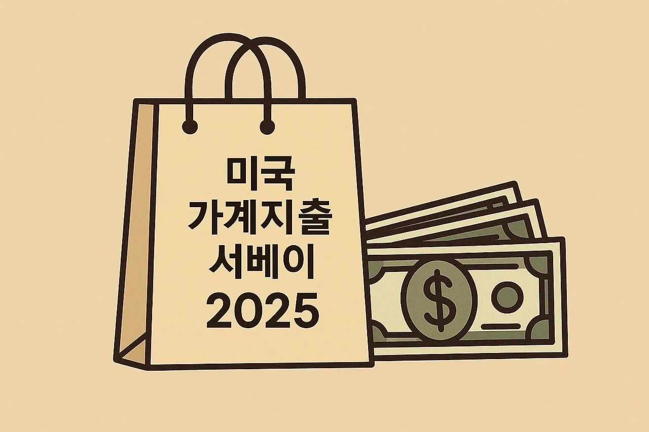 AI이미지. 2025년 미국 가계지출 서베이를 쇼핑백·달러 지폐로 표현한 가상 이미지