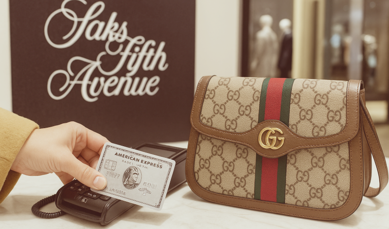A shopper at Saks Fifth Avenue paying with an American Express Platinum Card
