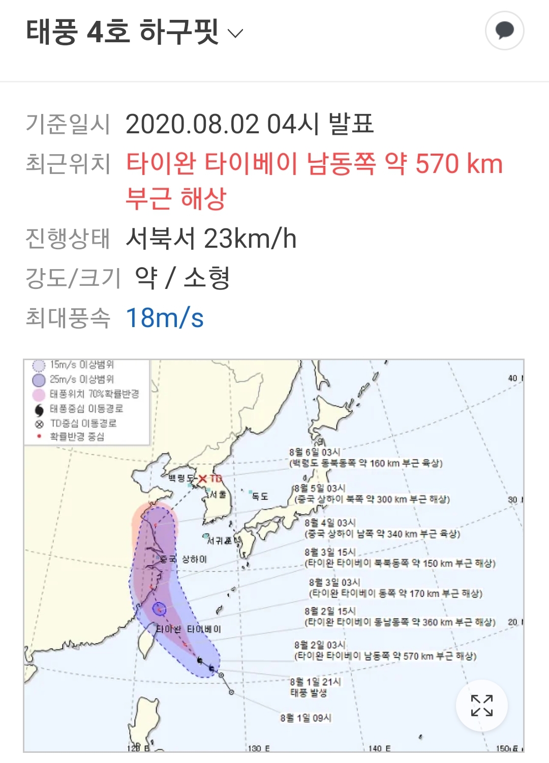 2020년 4호 태풍 하구핏 북상 경로는?