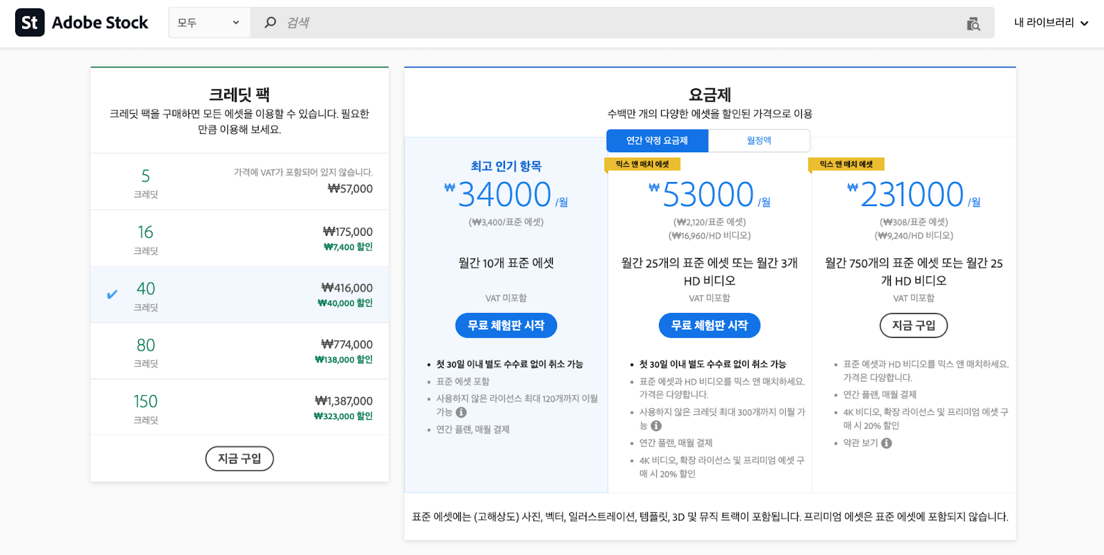 Adobe Stock 요금