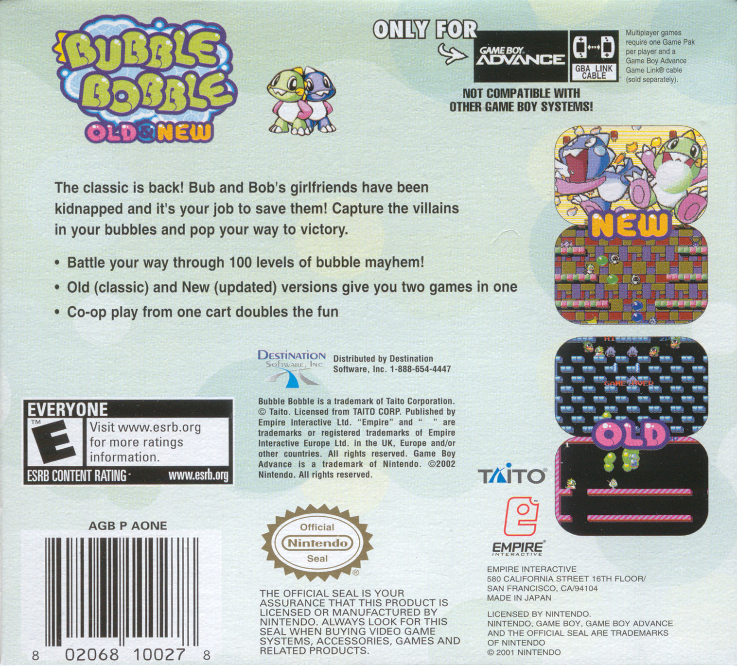 GBA] 버블 보블 - 올드 & 뉴 / バブルボブル OLD & NEW / Bubble