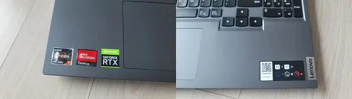 노트북 내 부착된 사양 스티커 사진입니다.
좌측에는 CPU&#44; 그래픽 사양 표시됨.