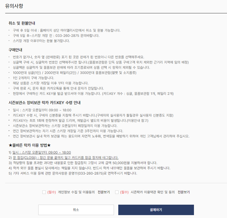 엘리시안 강촌 시즌락카 예매 후기