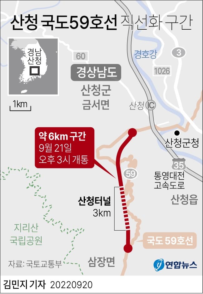 지리산 관문과 대전-통영고속도로 잇는 산청 국도 59호선 개통