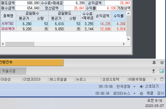  2020-05-07 주식 자동 매매 프로그램 거래 내역