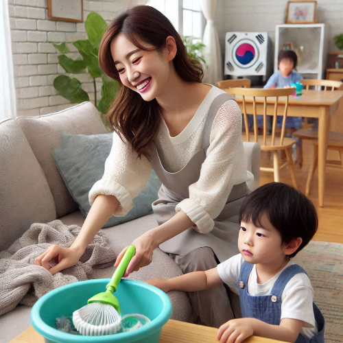 아이돌봄서비스를 받고 있는 아이들과 돌봄교사
