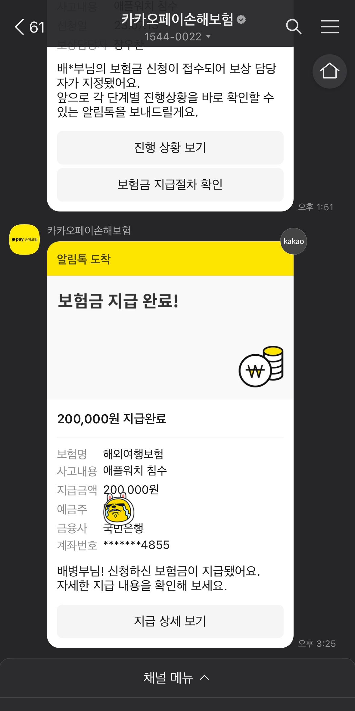  내돈내산 태국 카카오페이 해외여행보험 후기(feat. 애플워치 보험금 환급)