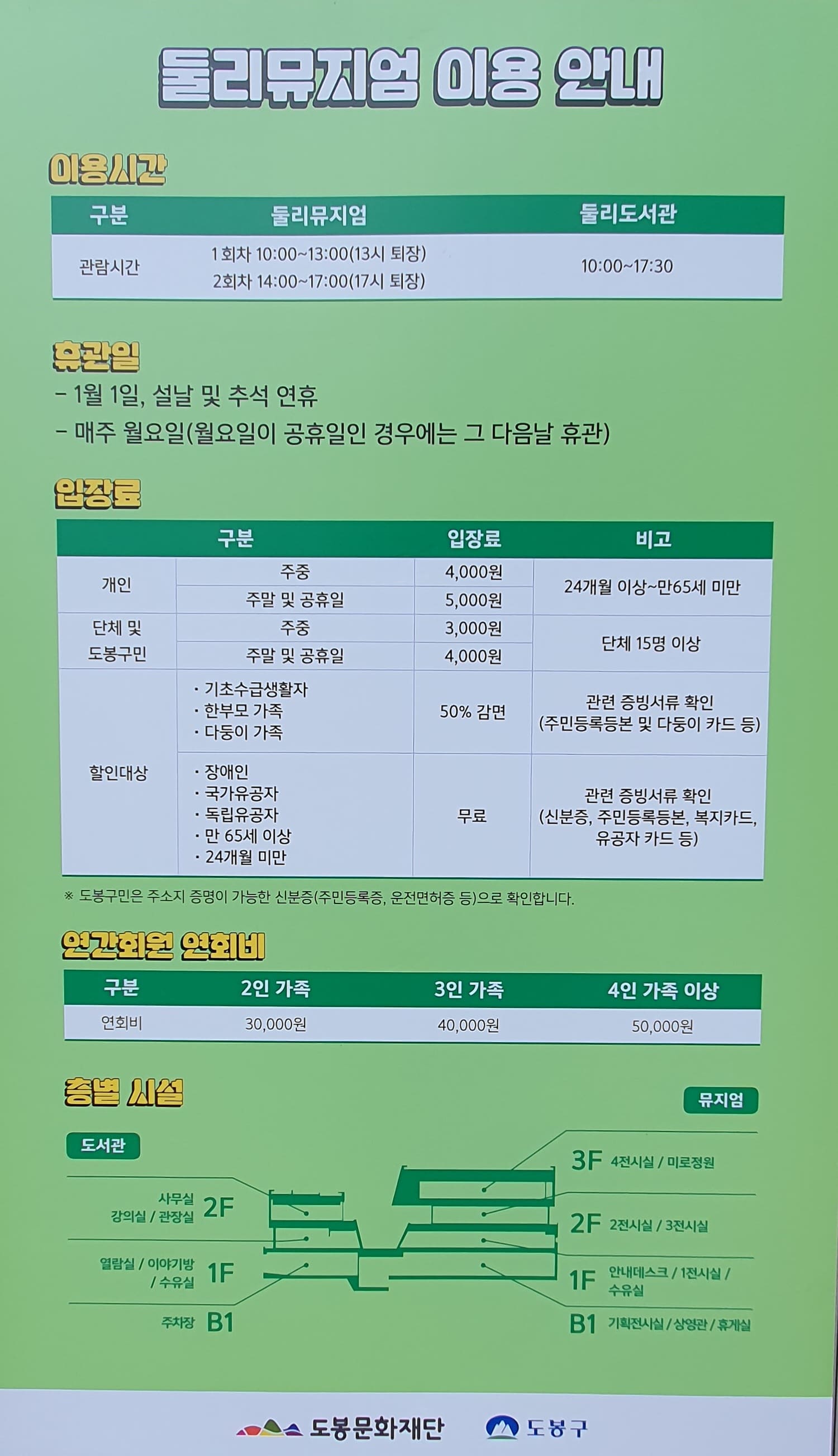 둘리뮤지엄 이용안내문