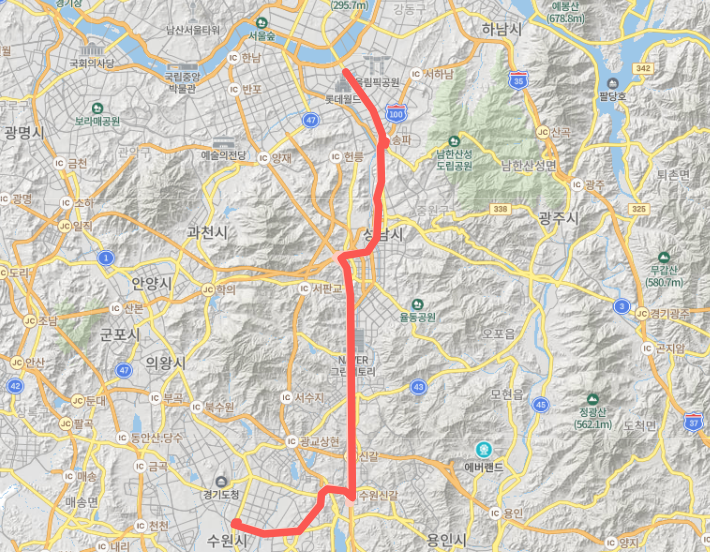  [광역급행] M5342 버스 시간표,노선,요금 : 수원버스터미널, 영통역, 가락시장역, 잠실광역환승센터