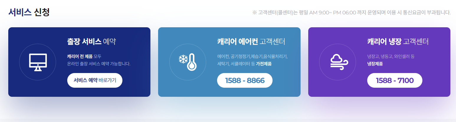 케리어 에어컨 고객센터 전화번호, 운영시간