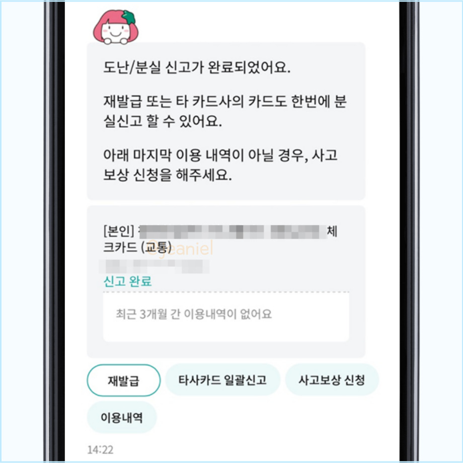 하나카드 분실신고 접수를 끝내면 카톡과 문자로 알림이 온다.