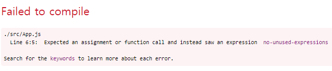  [react] Expected an assignment or function call and instead saw an expression  no-unused-expressions