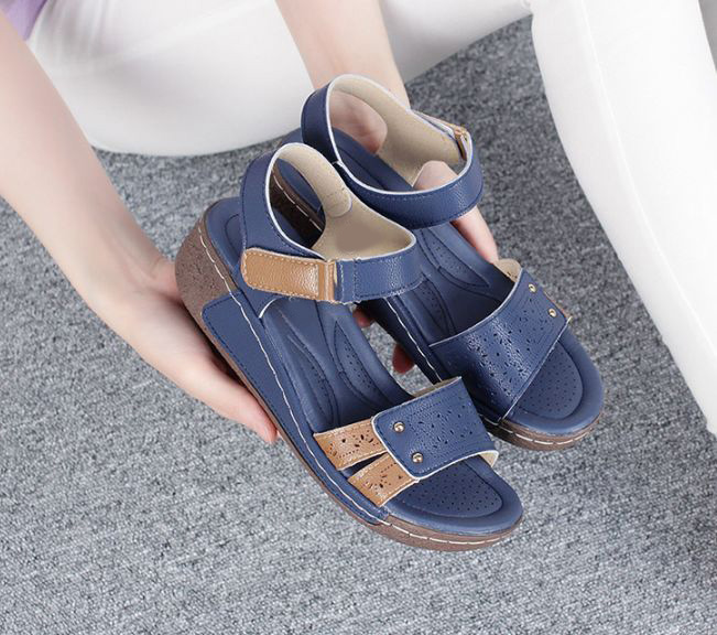  소가죽 쿠션감 좋은 일자밴딩펀칭 벨크로 5cm 샌들
