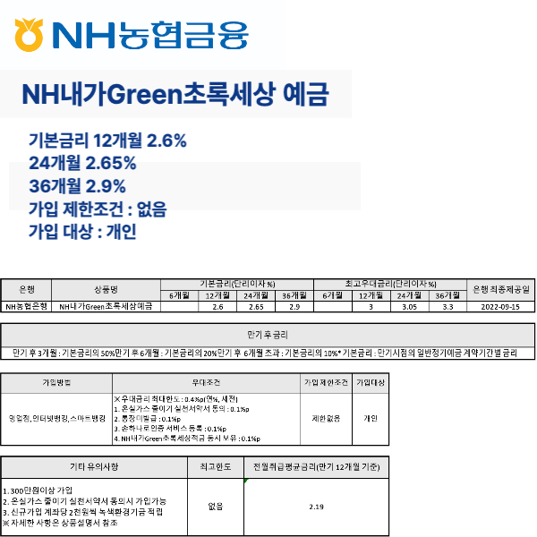 NH내가Green초록세상 예금 설명 이미지 사진