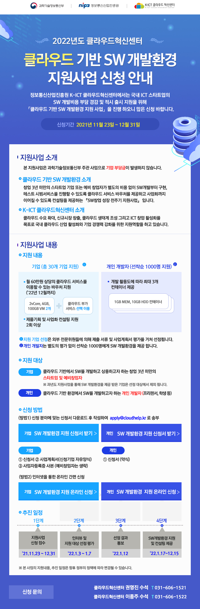  클라우드혁신센터 클라우드 기반 SW개발환경 지원사업 공고_과학기술정보통신부