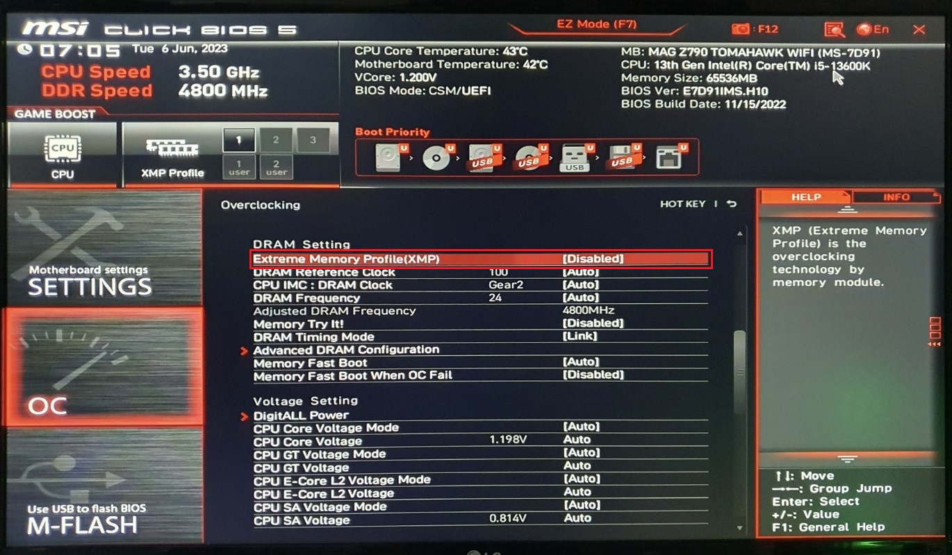 DRAM-Setting-Extreme-Memory-Profile-클릭