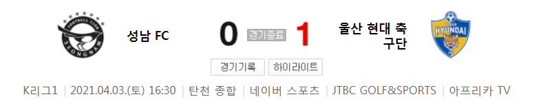  2021 K리그1 / 7라운드 - 성남 FC 대 울산 현대 축구단 (2021년 4월 3일 경기 하이라이트)