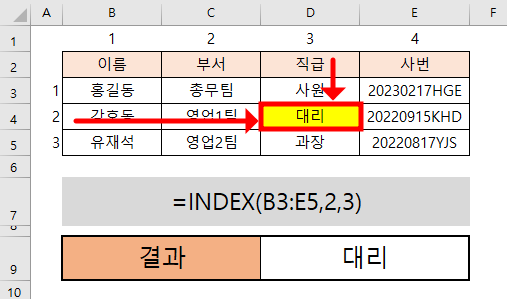 INDEX 함수의 예시