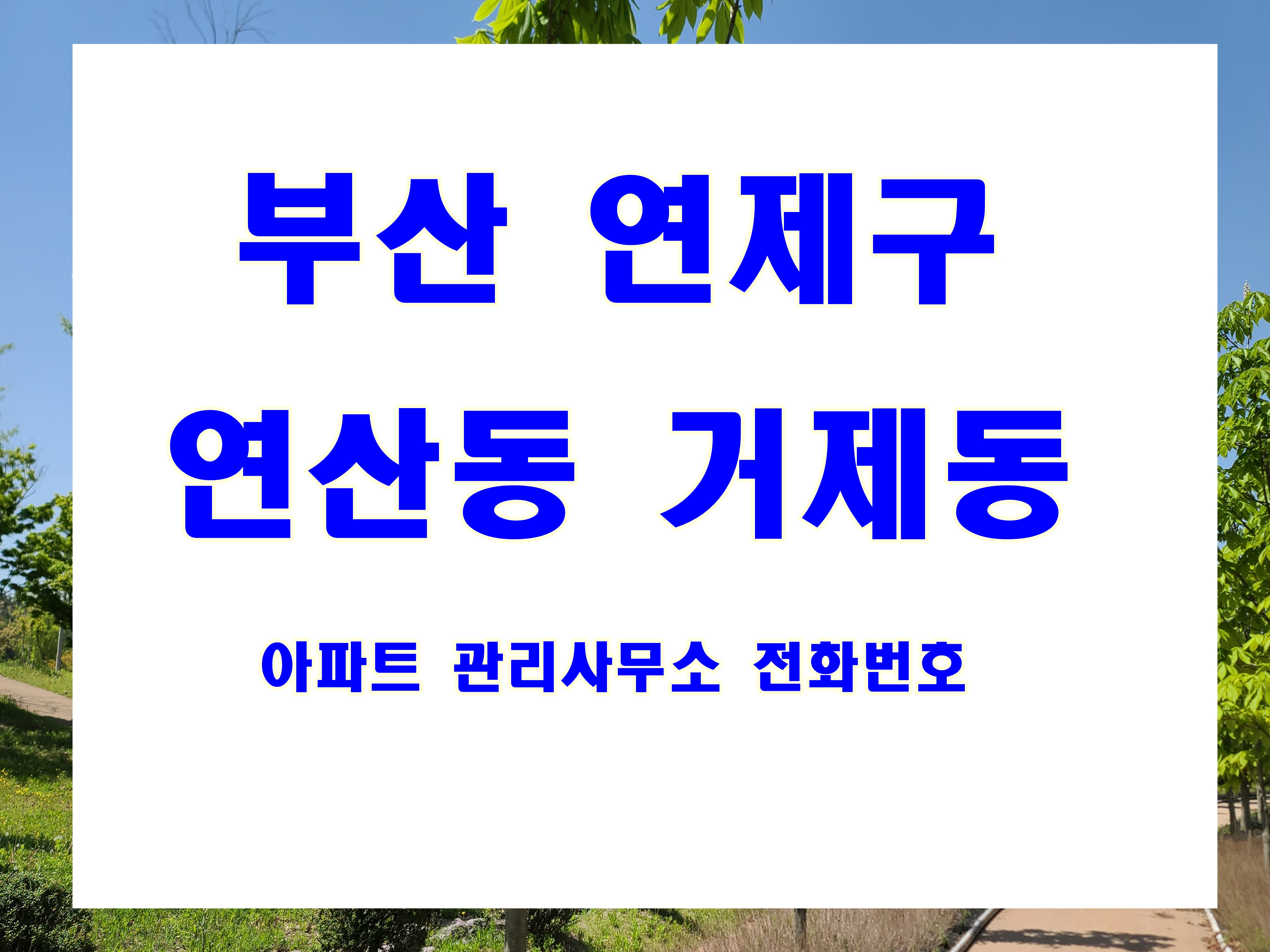  부산 연제구 아파트 관리사무소 전화번호 연산동 거제동 관리실 연락처 및 단지 주소 정보