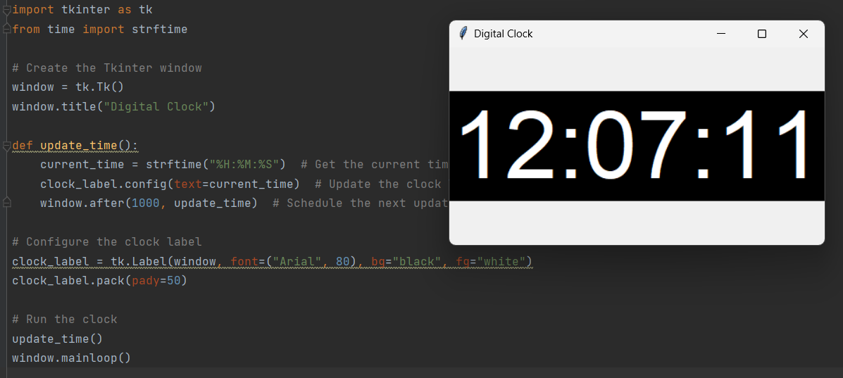 파이썬 Tkinter 디지털 시계 프로그램 만들기 예제