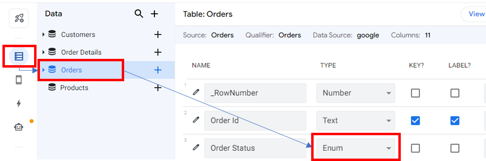 Enum 타입을 갖는 Orders 테이블