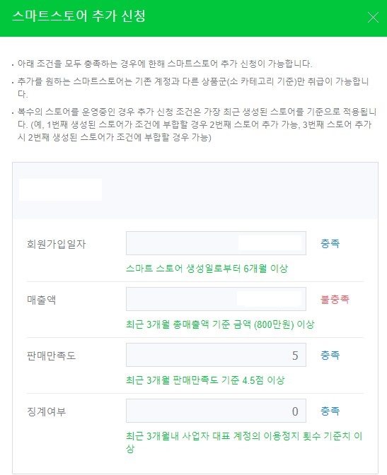 스마트스토어 추가개설조건