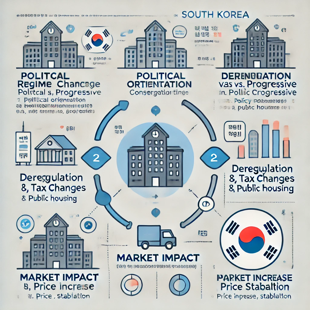 정권 성향 -정책 -부동산 시장 영향의 흐름을 보기 쉽게 보여주는 시각 자료 인포그래픽