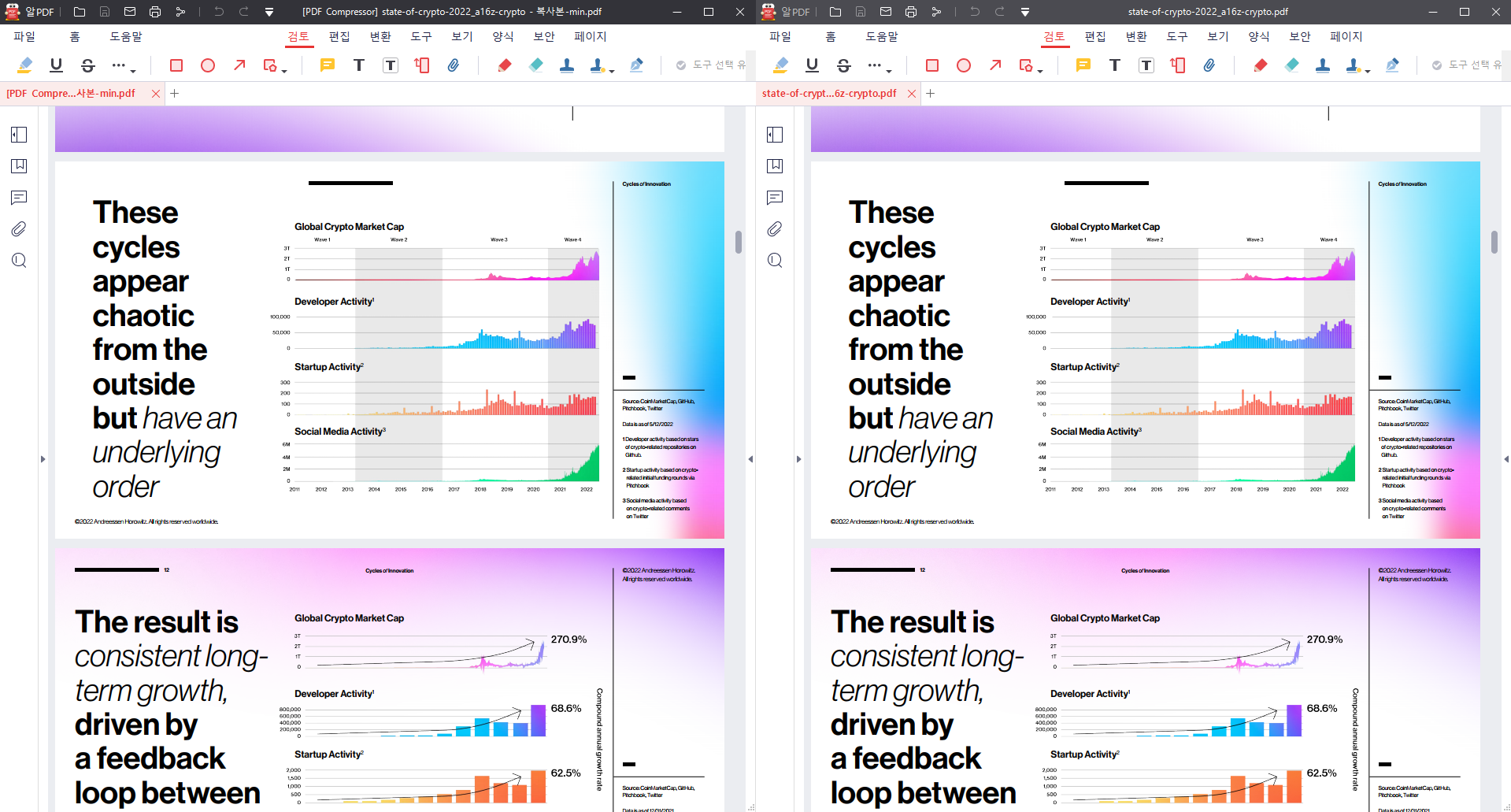 pdf compressor로 압축된 문서와 원본 비교