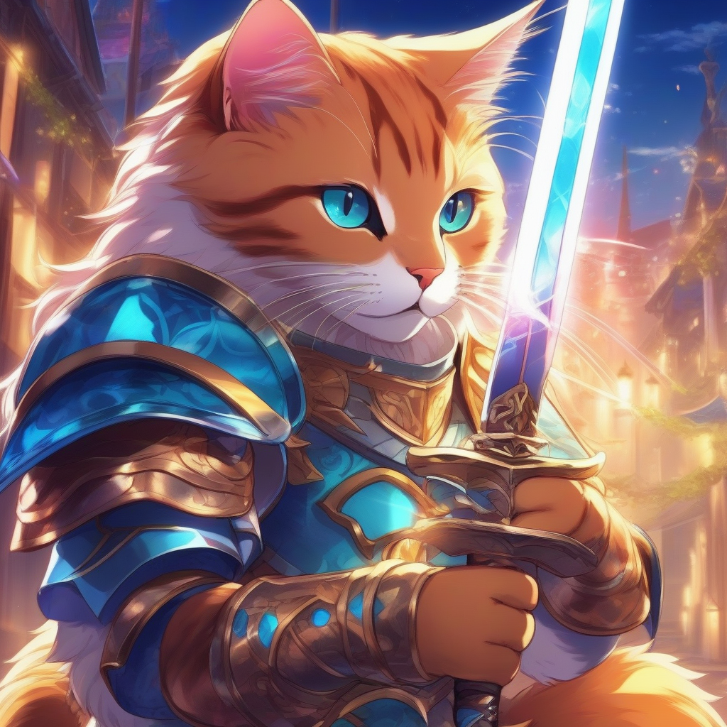 SDXL - a cat with a sword and light armor