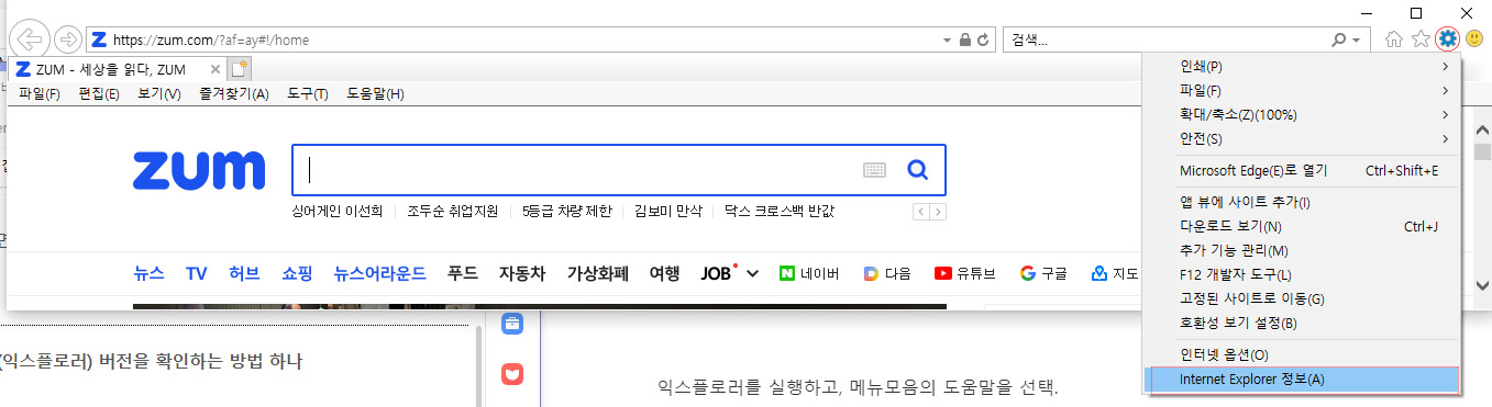  인터넷 익스플로러 버전확인 최종 방법