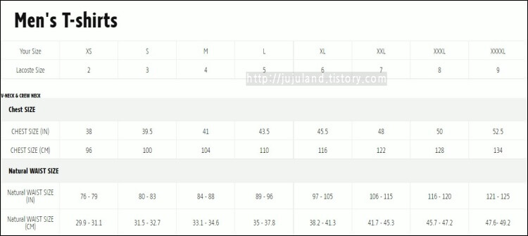 남성-라코스테-티셔츠-사이즈표