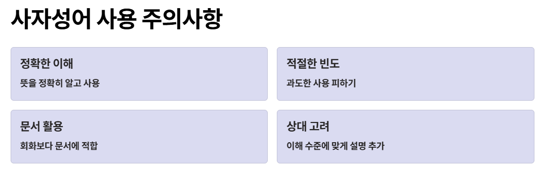 사자성어 사용 주의사항- 정확한 이해, 적절한 빈도, 문서활용, 상대고려