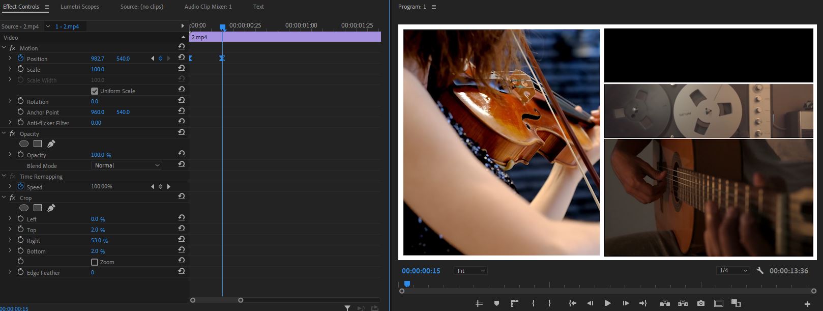 Effect Controls 패널 사용하는 사진