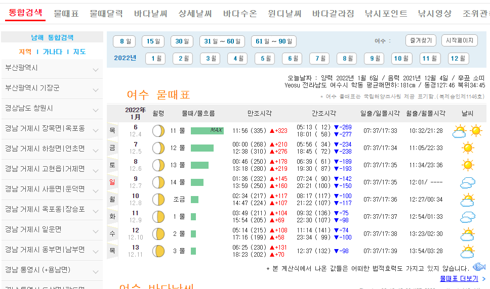  바다 물때 및 낚시 포인트 보는 곳 바다타임 https://www.badatime.com