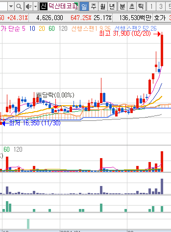 2024년 2월 20일 덕산테코피아 일봉 차트