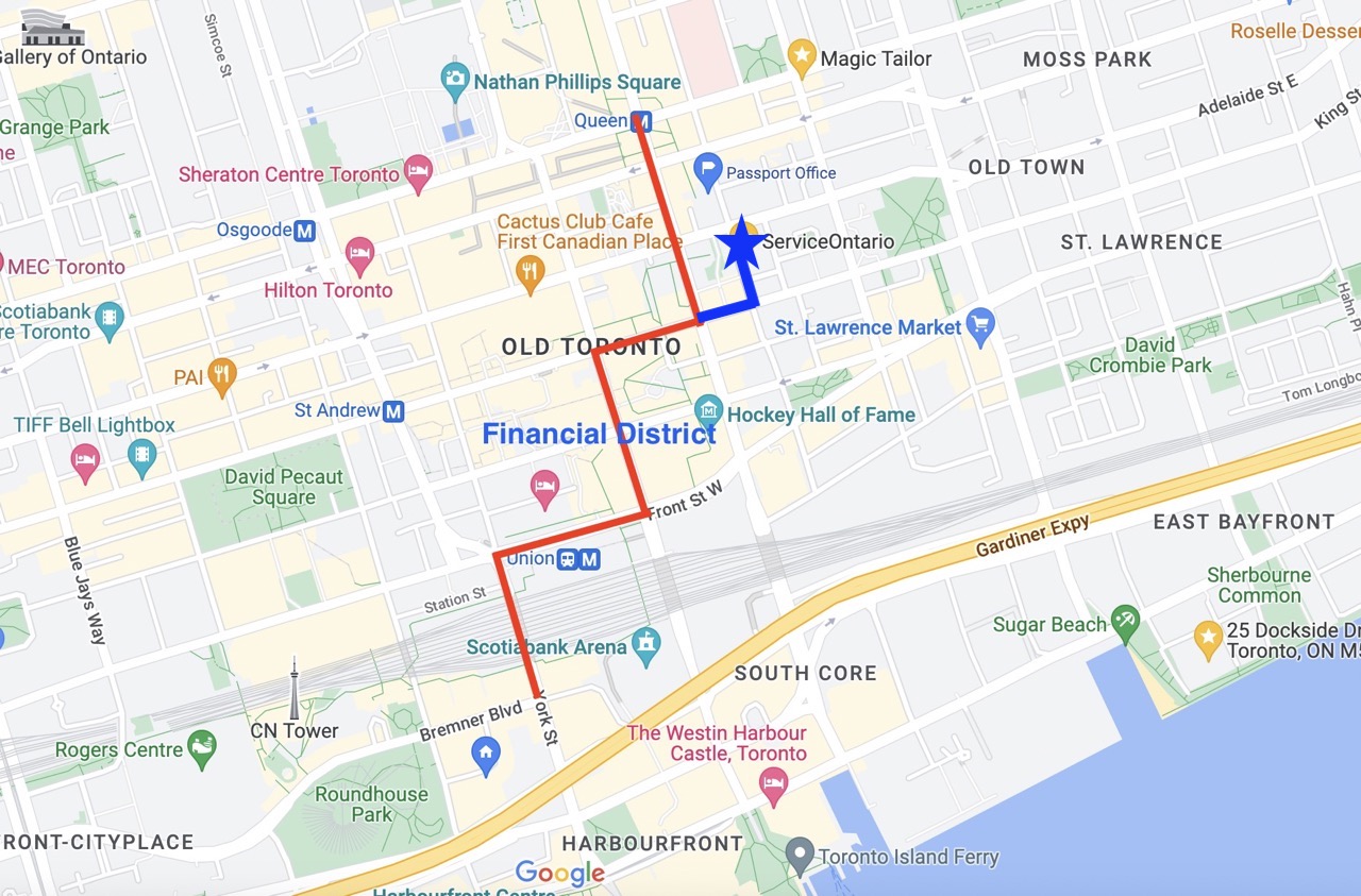 서비스 온타리오 Service Ontario. 출처: Google Map