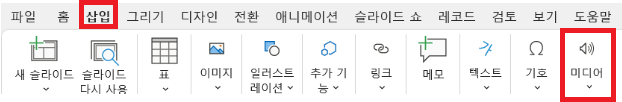 삽입 탭에서 미디어 항목 선택