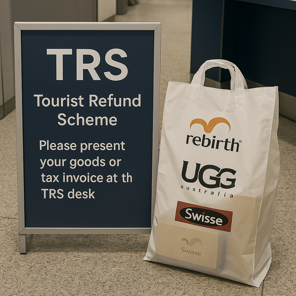 시드니 공항 TRS 데스크 안내판, 쇼핑한 제품 포장샷